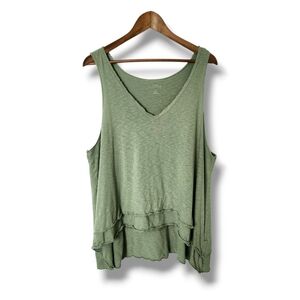 New Directions Ruffled Tiered Raw Trim V-Neck Hi Low Tank Top | 1X